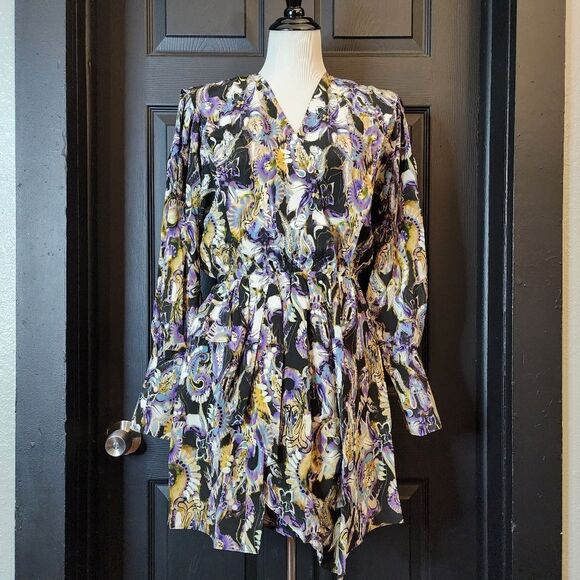 IRO Silk Blend Draped Wrap-effect Asymmetric Hem Damie Multicolor Mini Dress - Picture 5 of 16